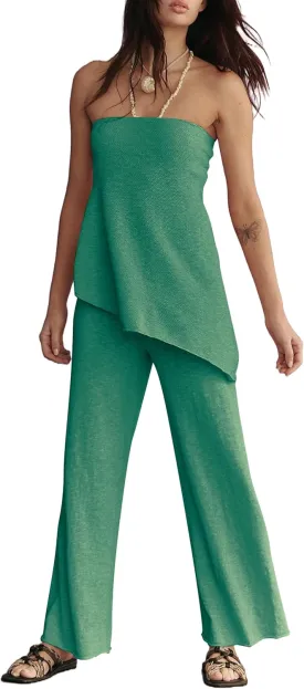 2 Piece Sets for Women Tube Tops and Pants Lounge Sweater Sets Summer Beach Travel Vacation Outfits