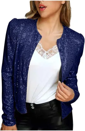 2024 Sequin Jackets Women Evening Party Glitter Tops Front Zip Long Sleeve Jackets Fashion Sparkly Bomber Clothes