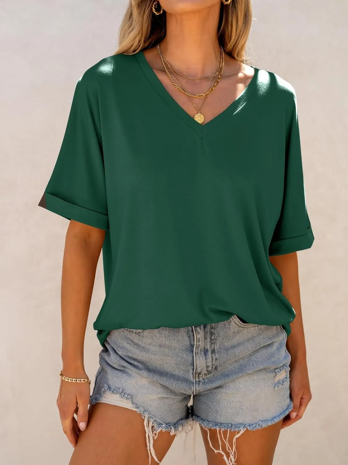 ANRABESS Women's Oversized T Shirts Short Sleeve V Neck Summer Tops Casual Loose Basic Plain Tee Shirts 2025 Clothes Outfits