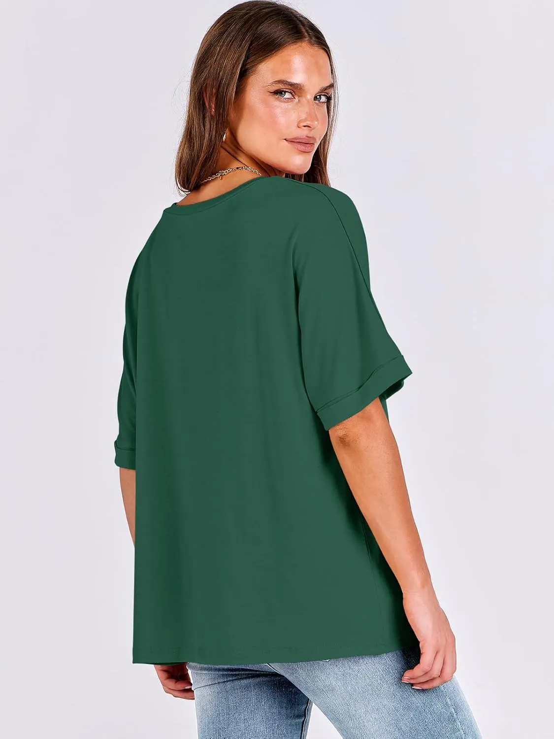 ANRABESS Women's Oversized T Shirts Short Sleeve V Neck Summer Tops Casual Loose Basic Plain Tee Shirts 2025 Clothes Outfits