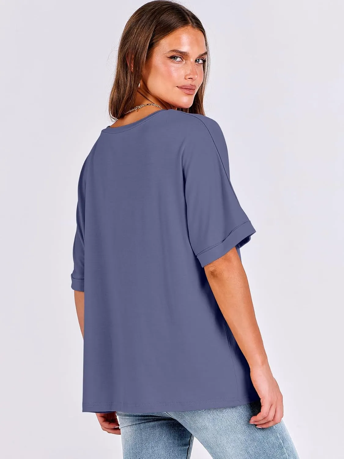 ANRABESS Women's Oversized T Shirts Short Sleeve V Neck Summer Tops Casual Loose Basic Plain Tee Shirts 2025 Clothes Outfits