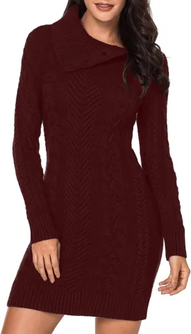 BLENCOT Womens Turtleneck Long Sleeve Elasticity Chunky Cable Knit Pullover Sweaters Jumper