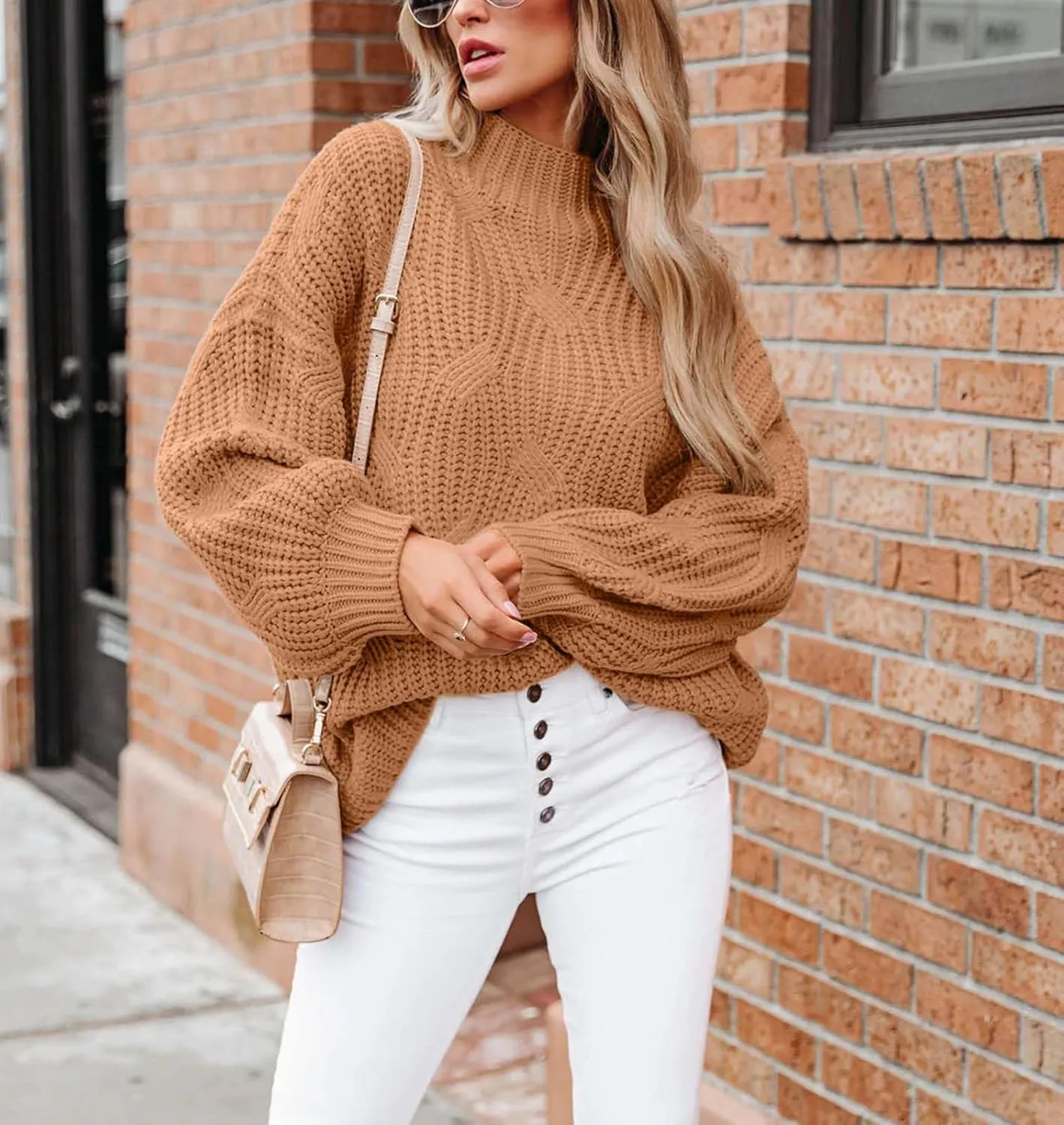 BWQ Women's 2024 Fall Oversized Pullover Sweaters Loose Casual Crewneck Long Sleeve Chunky Soft Cable Knit Blouse Tops