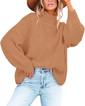 BWQ Women's 2024 Fall Oversized Pullover Sweaters Loose Casual Crewneck Long Sleeve Chunky Soft Cable Knit Blouse Tops