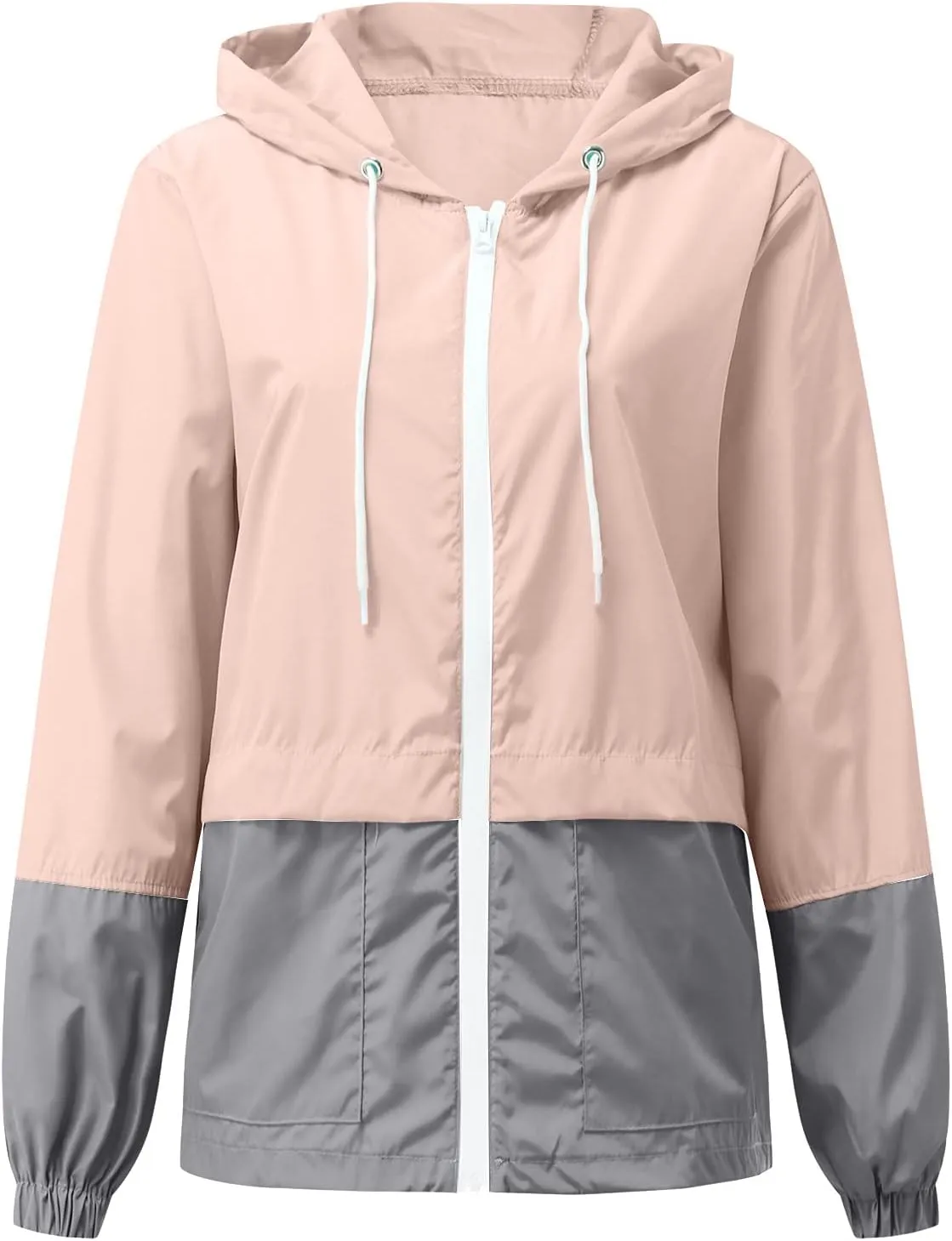 Cdiecer Women's Raincoat Waterproof Windbreaker Hoodie Sunscreen Zipper Jacket Lightweight Outdoor Hiking Color Block Jacket