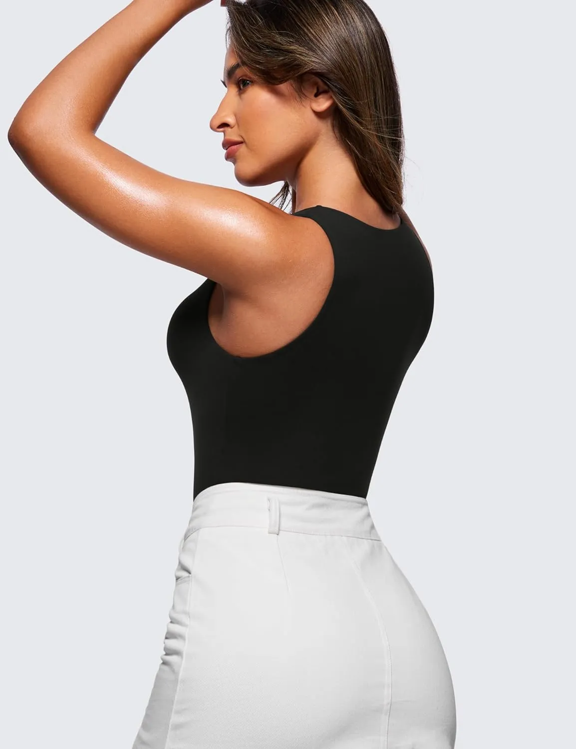 CRZ YOGA Butterluxe Sleeveless Bodysuit for Women High Neck Double Lined Sexy Tank Tops Racerback Thong Jumpsuits