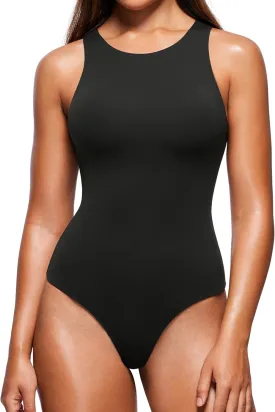 CRZ YOGA Butterluxe Sleeveless Bodysuit for Women High Neck Double Lined Sexy Tank Tops Racerback Thong Jumpsuits