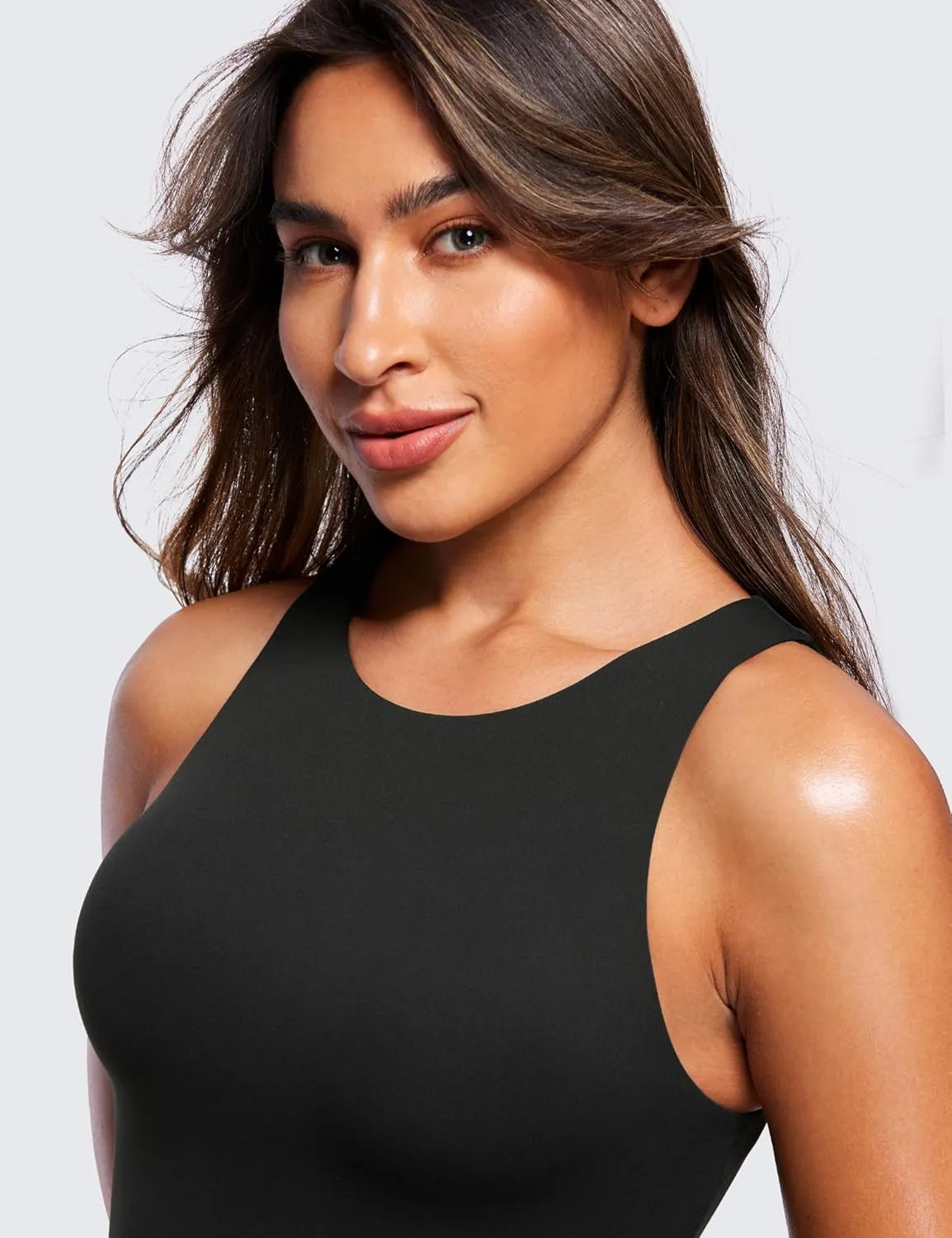 CRZ YOGA Butterluxe Sleeveless Bodysuit for Women High Neck Double Lined Sexy Tank Tops Racerback Thong Jumpsuits