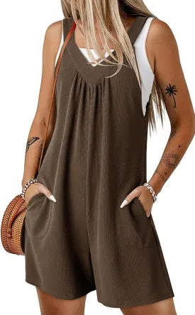 Dokotoo Women's Summer Sleeveless Waffle Knit Romper Tank Tops Belt Jumpsuits with Side Pockets