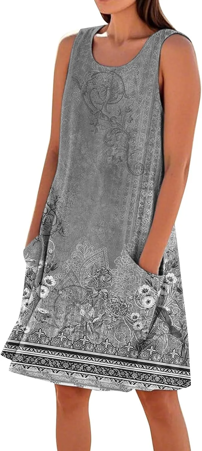 Dresses for Women 2025 Summer Beach Vacation Clothes Spring Sleeveless Crewneck Plus Size Sundresses