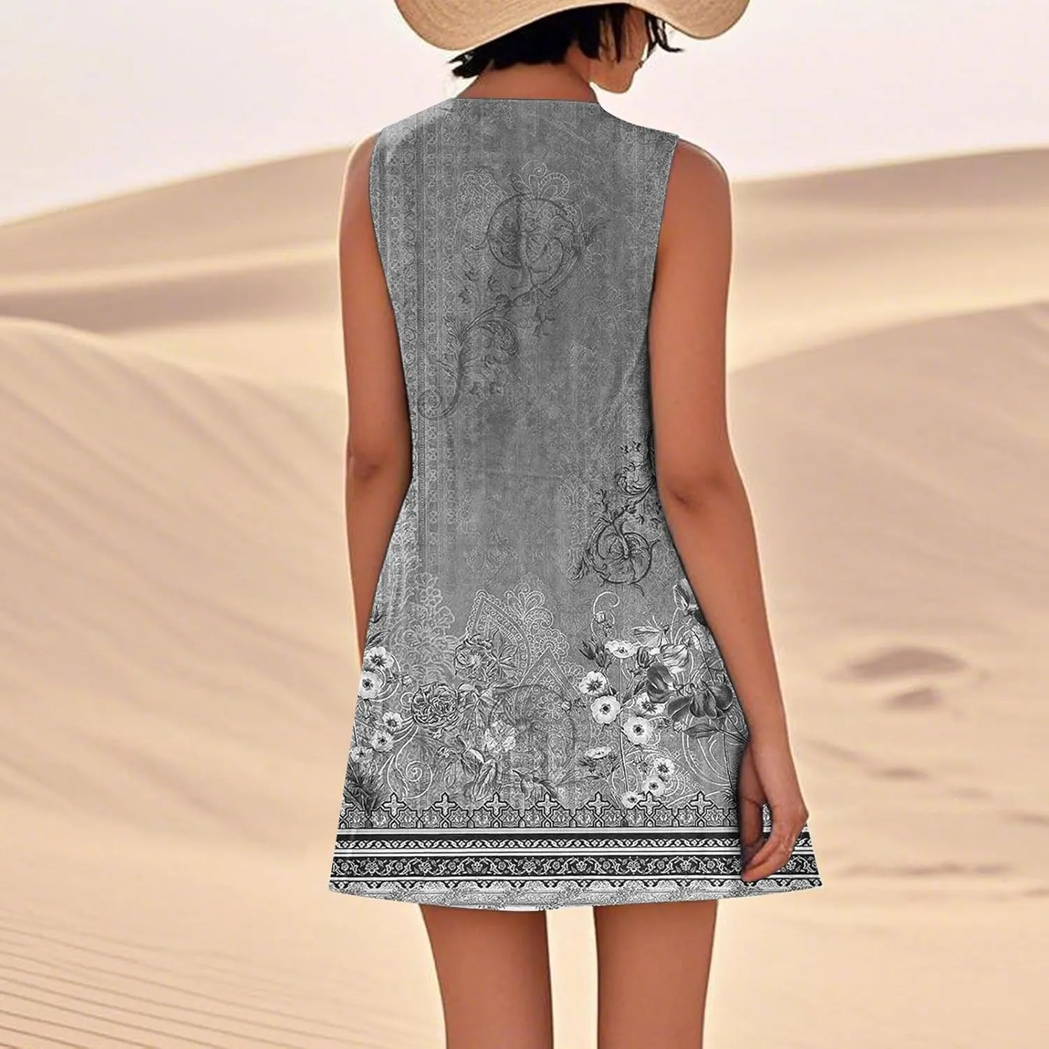 Dresses for Women 2025 Summer Beach Vacation Clothes Spring Sleeveless Crewneck Plus Size Sundresses