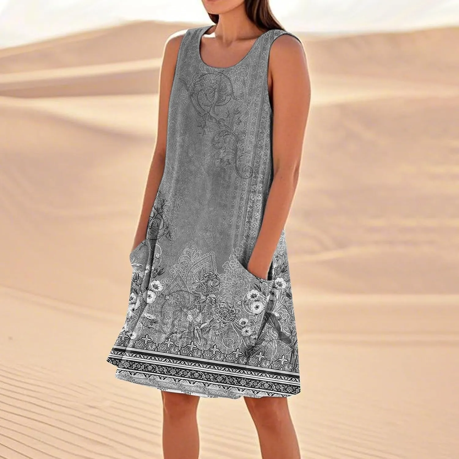 Dresses for Women 2025 Summer Beach Vacation Clothes Spring Sleeveless Crewneck Plus Size Sundresses
