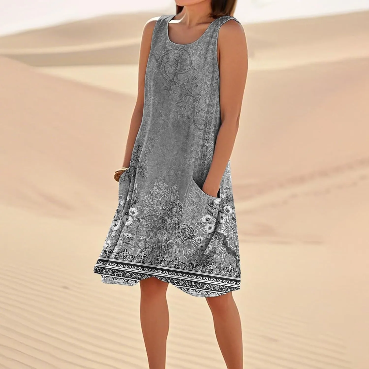 Dresses for Women 2025 Summer Beach Vacation Clothes Spring Sleeveless Crewneck Plus Size Sundresses
