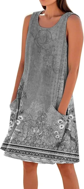 Dresses for Women 2025 Summer Beach Vacation Clothes Spring Sleeveless Crewneck Plus Size Sundresses