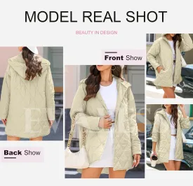 EVALESS Long Jackets for Women Fashion 2025 Winter Coat for Women Business Casual Diamond Quilted Hooded Lightweight Jackets