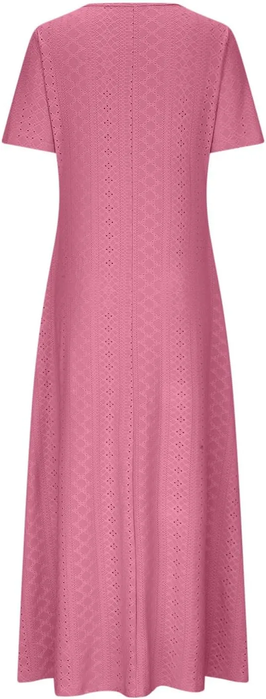 Eyelet Dress for Women 2024 Casual Sleeveless Long Maxi Dress Trendy Sexy V Neck Slip Dress Summer Vacation Outfits