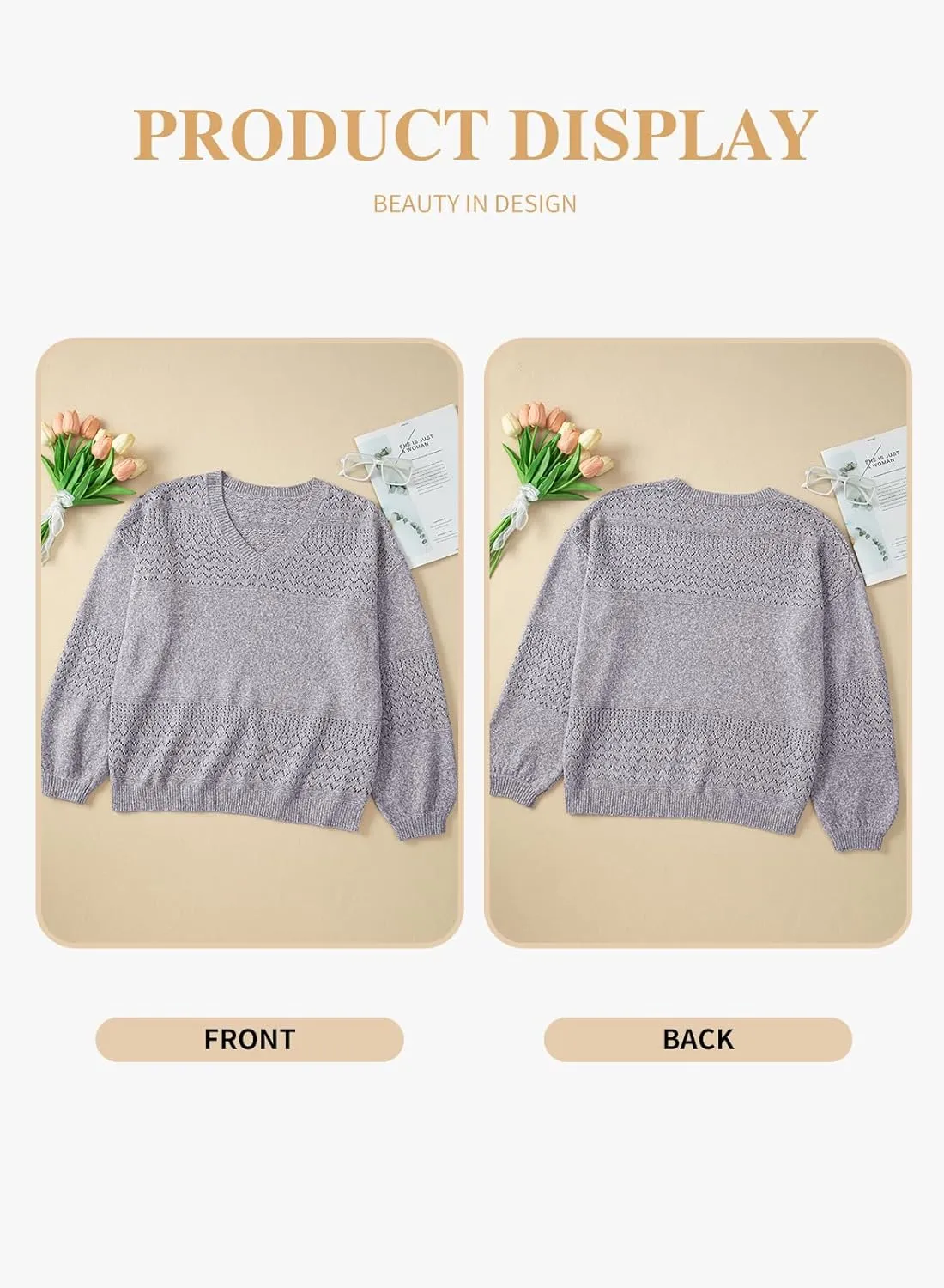 Eytino Womens Plus Size Sweater Casual Long Sleeve V Neck Crochet Knit Lightweight Pullover Sweater Tops(1X-5X)