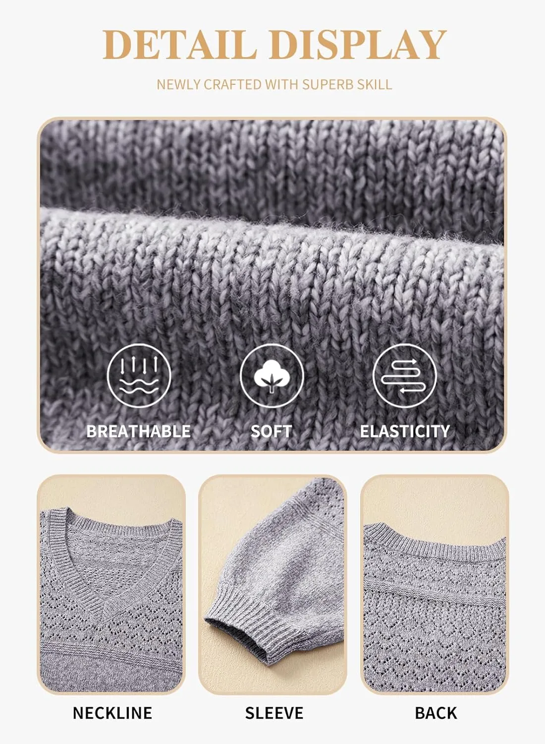 Eytino Womens Plus Size Sweater Casual Long Sleeve V Neck Crochet Knit Lightweight Pullover Sweater Tops(1X-5X)
