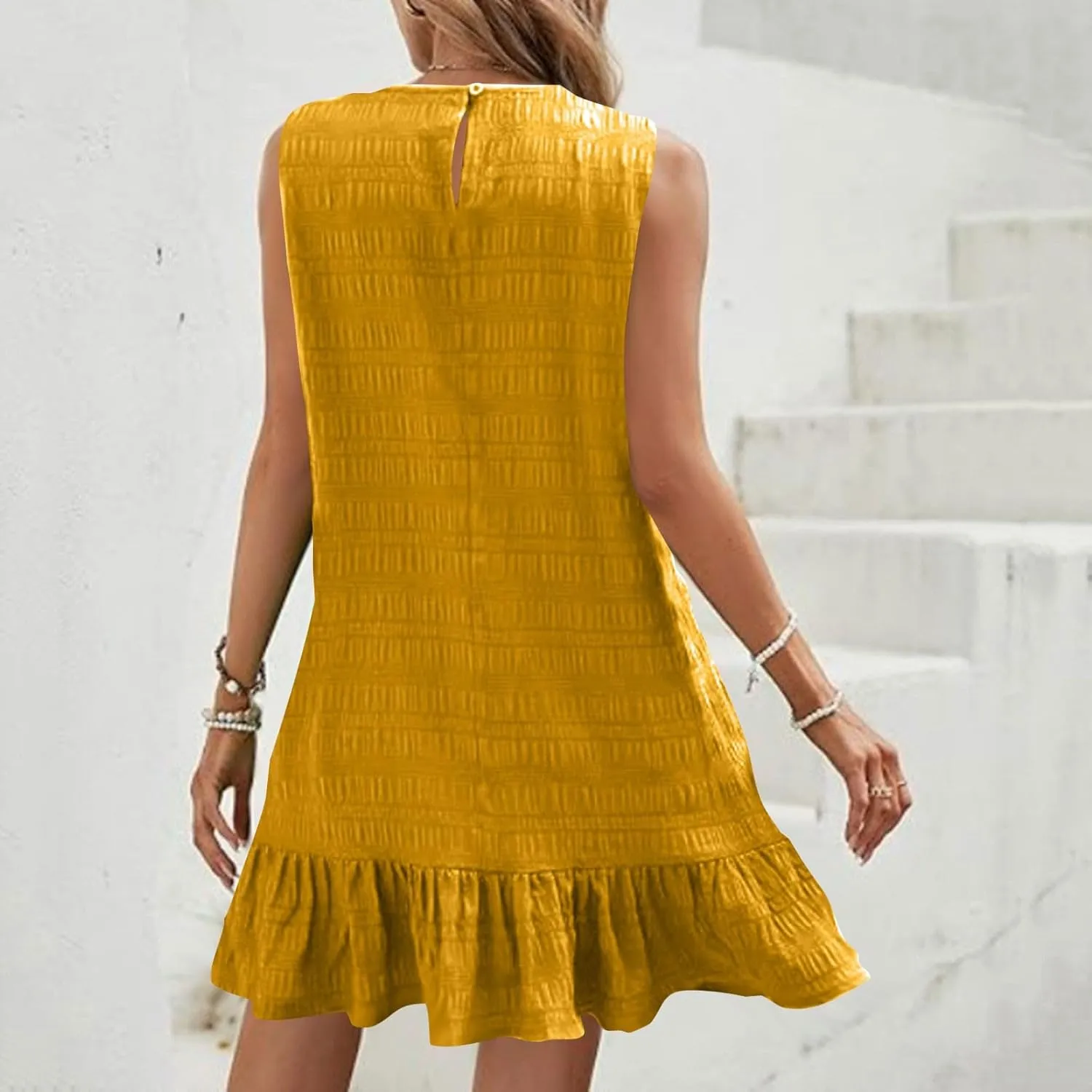 Flowy Summer Dresses for Women Sleeveless Crew Neck Boho Dresses Loose Ruched A Line Maternity Sun Dress Short Dress