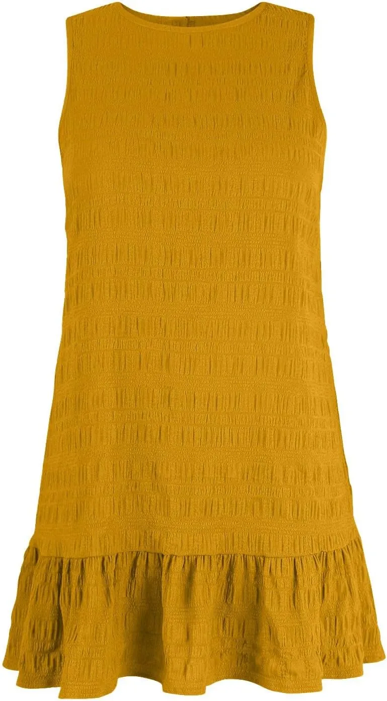 Flowy Summer Dresses for Women Sleeveless Crew Neck Boho Dresses Loose Ruched A Line Maternity Sun Dress Short Dress