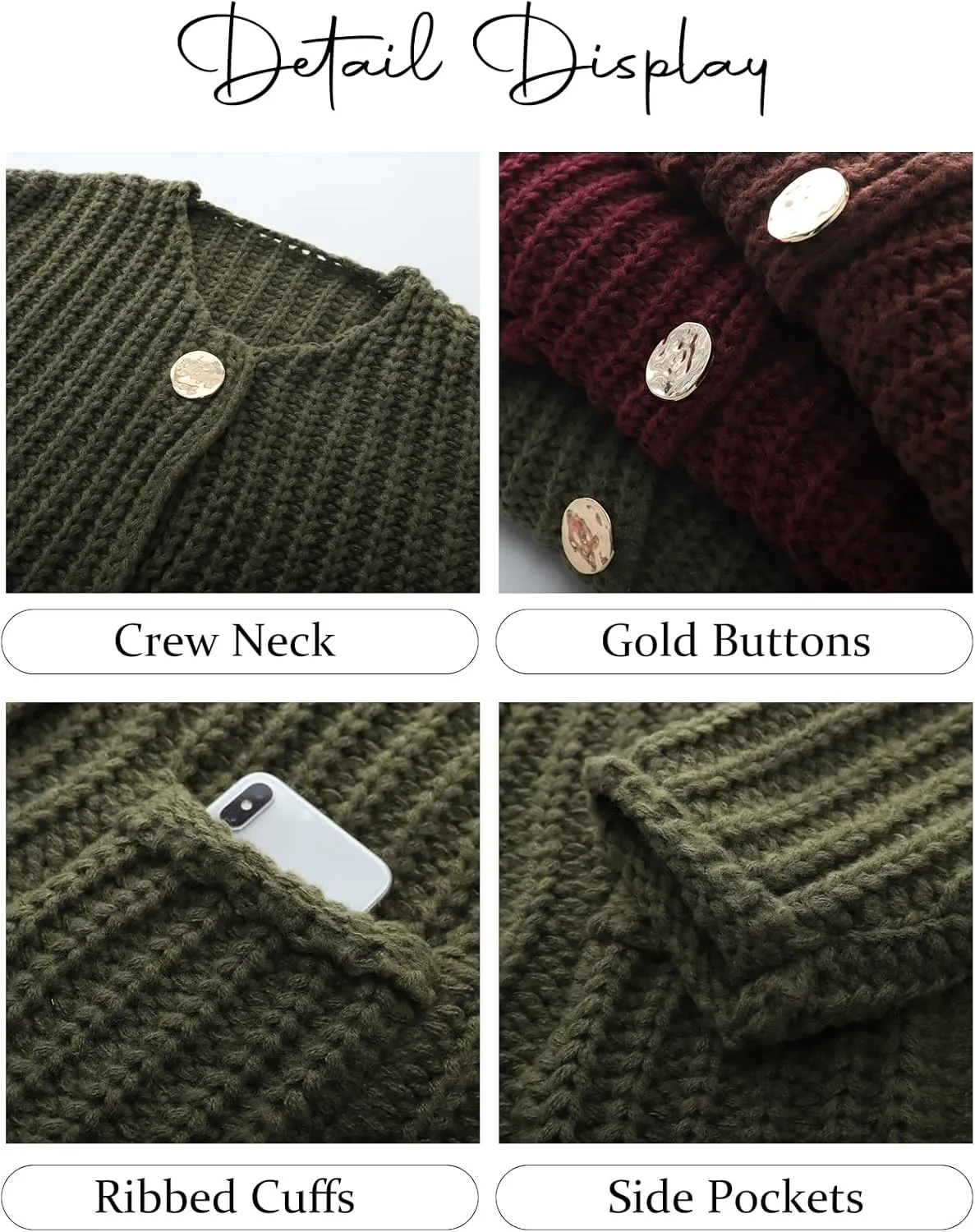 Flygo Cropped Cardigan Sweaters for Women Long Sleeve Cable Knit Cardigan Open Front Chunky Cardigan Sweaters with Pockets