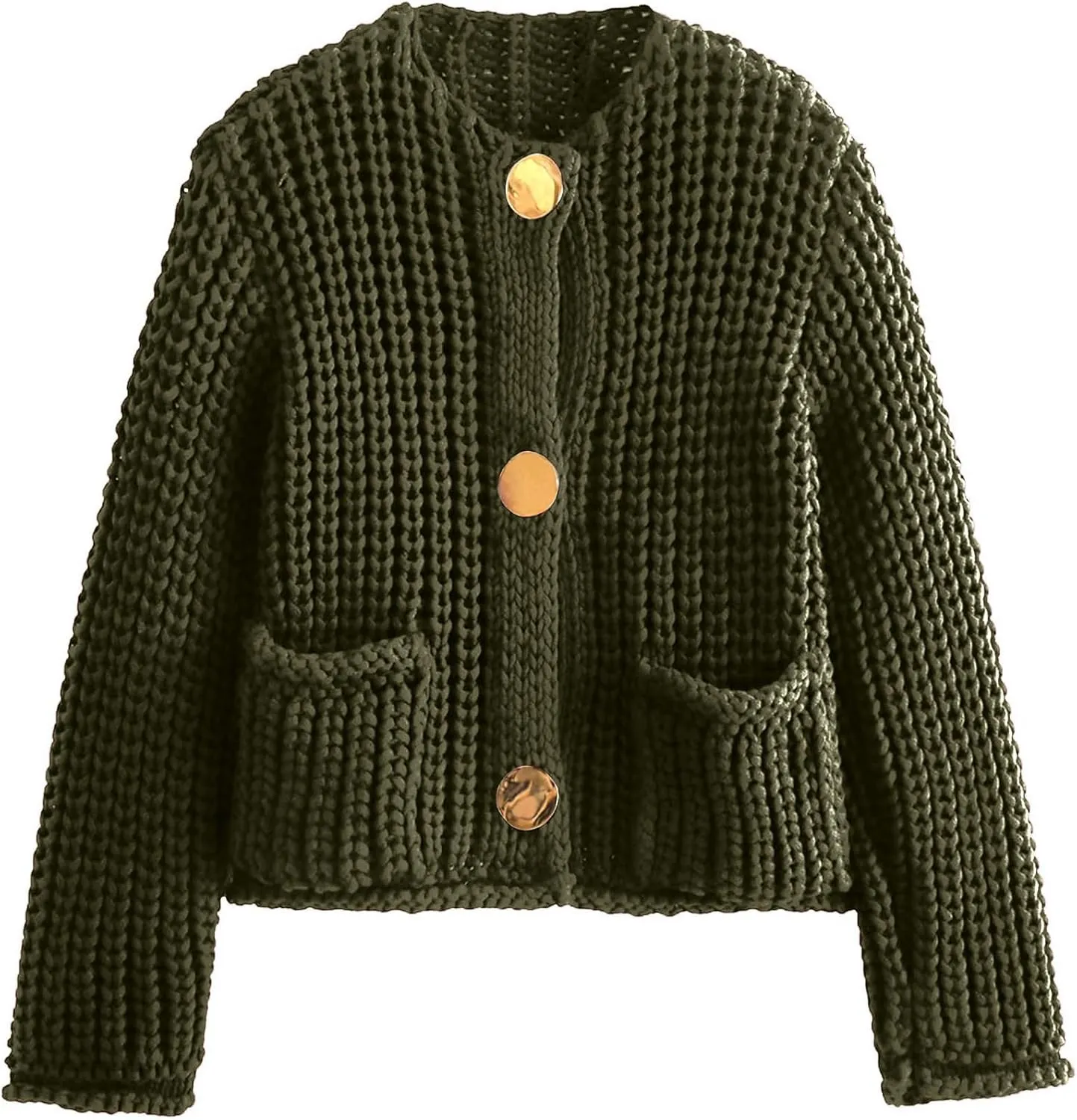 Flygo Cropped Cardigan Sweaters for Women Long Sleeve Cable Knit Cardigan Open Front Chunky Cardigan Sweaters with Pockets