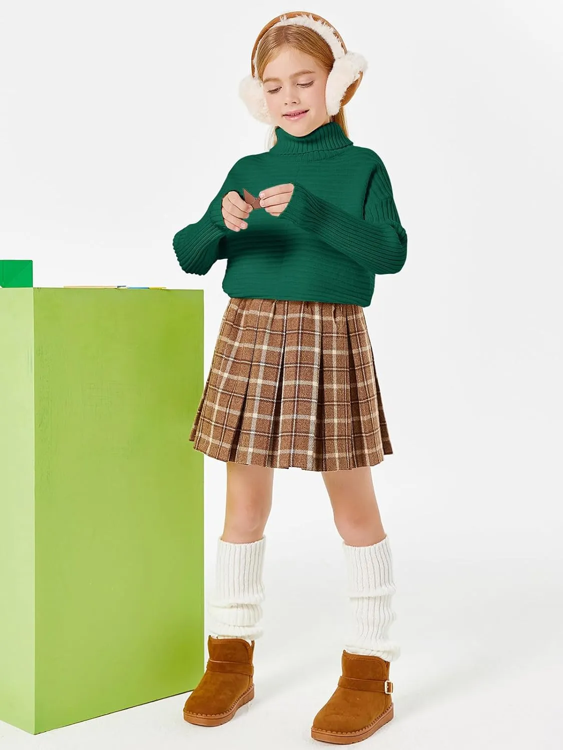 Haloumoning Kids Girls Turtleneck Tunic Sweaters Dress Oversized Long Sleeve Knit Chunky Pullover Jumper with Slit 5-14T