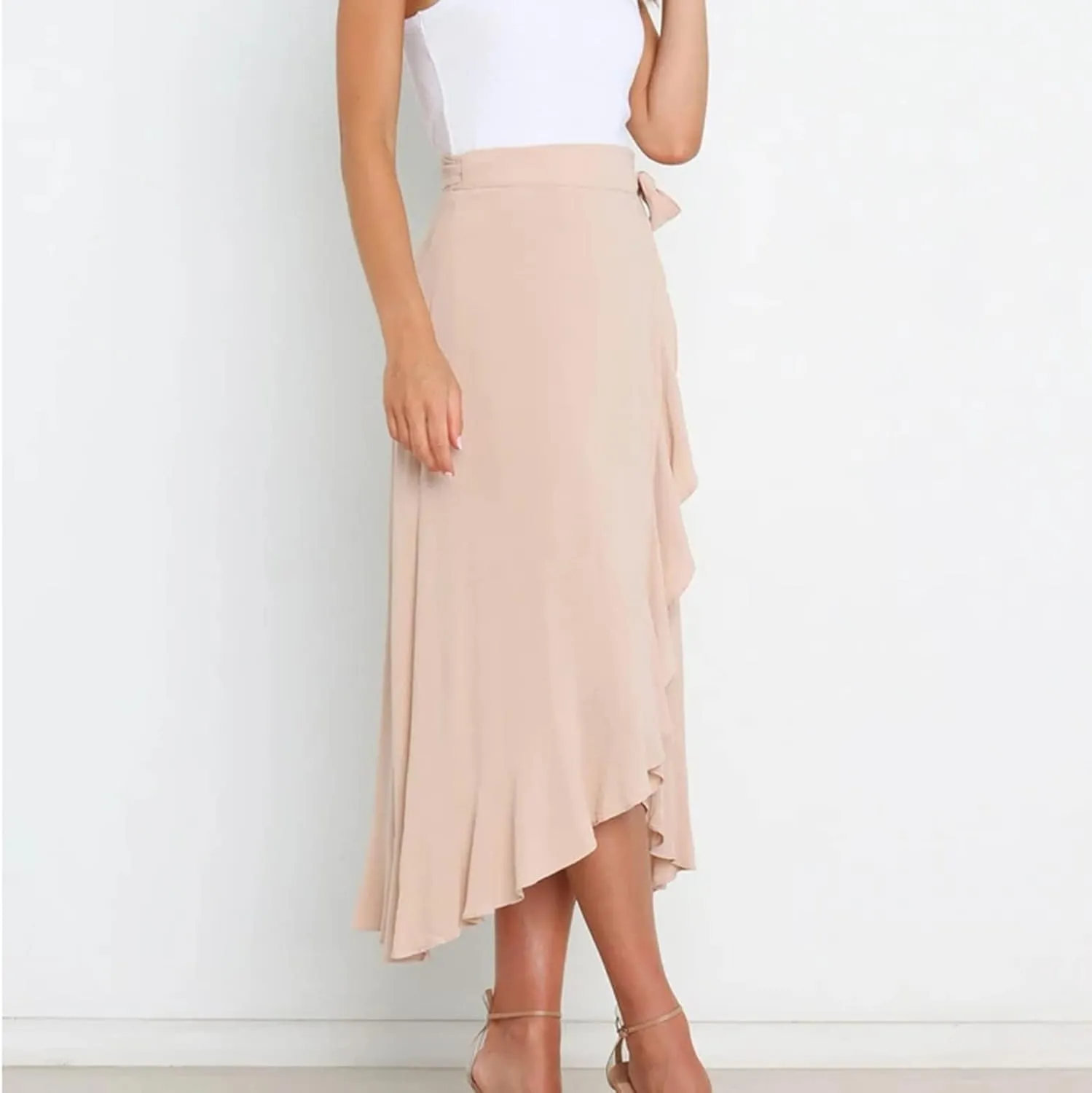 HGps8w Women's Irregular Ruffle Pants, High Waist Bow Tie Casual Maxi Long Palazzo Overlay Culottes Skirts Trousers