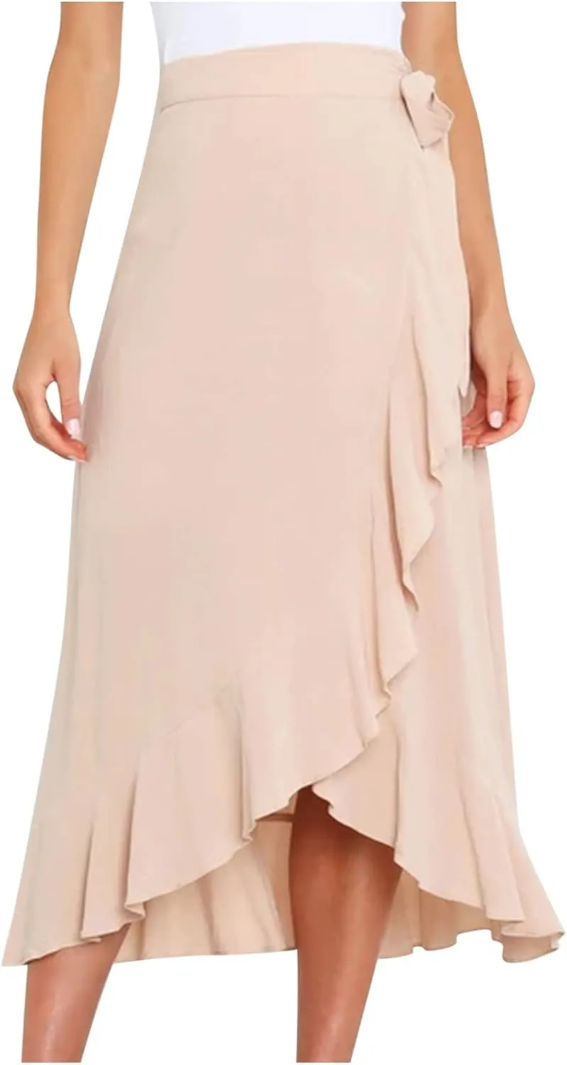 HGps8w Women's Irregular Ruffle Pants, High Waist Bow Tie Casual Maxi Long Palazzo Overlay Culottes Skirts Trousers