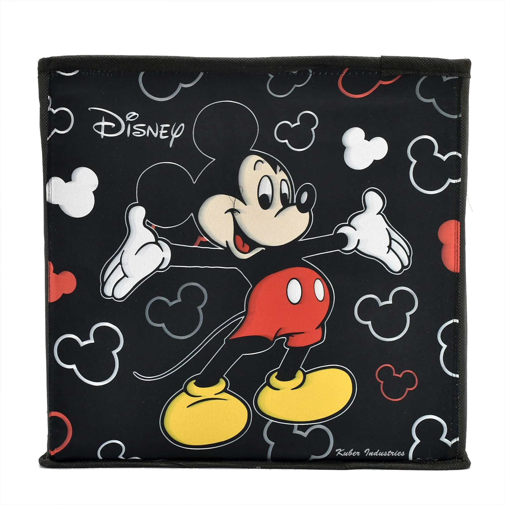 Kuber Industries Disney Mickey Mouse Print Non Woven Fabric Foldable Cube Toy, Books, Shoes Storage Box with Handle (Black, Large, 2 Pieces, Rectangular)
