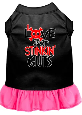 Love Your Stinkin Guts Screen Print Dog Dress Black With Bright Pink Xxl