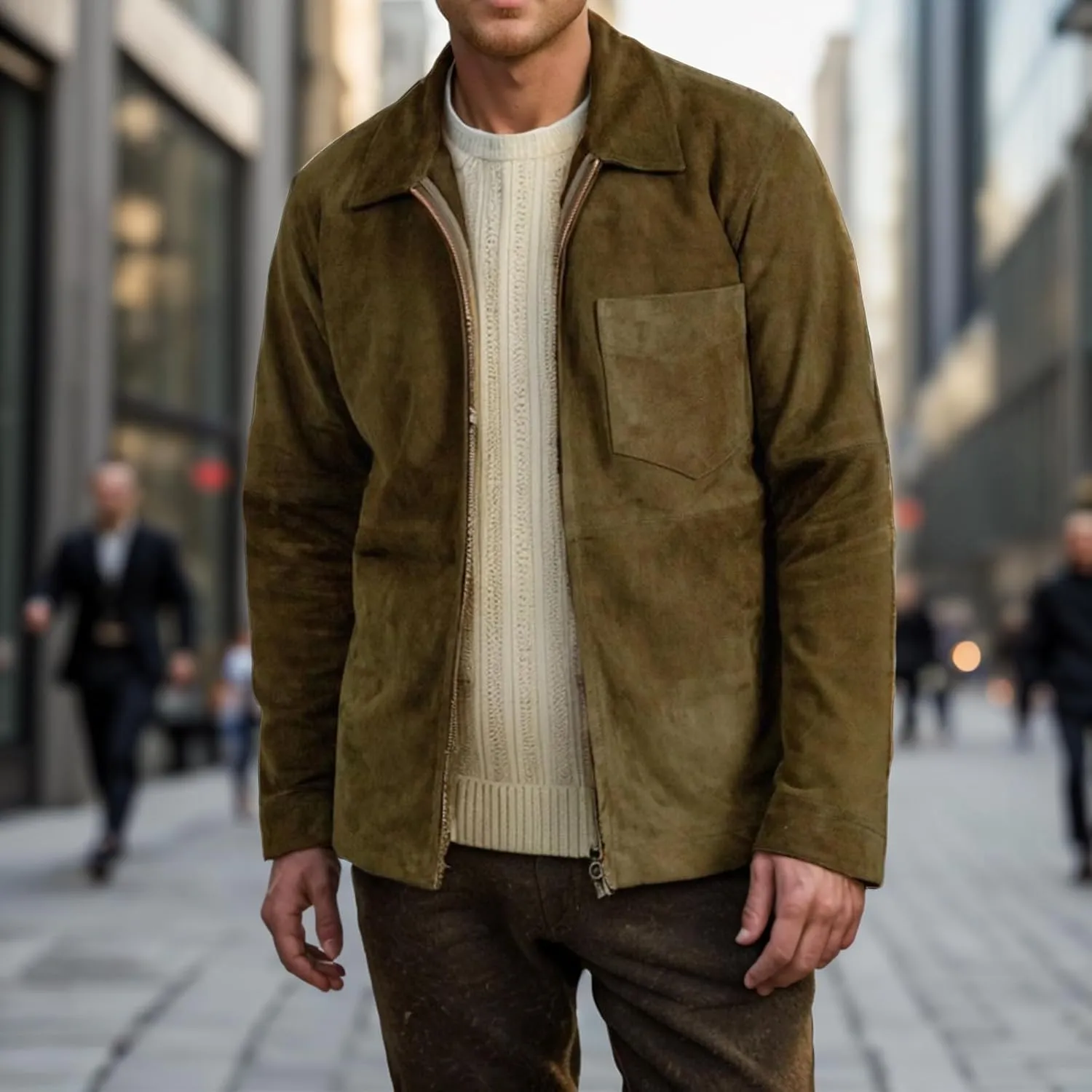 Men's Work Jacket Fashion Zipper Faux Suede Leather Bomber Jacket for Men Spring Fall Winter Coat Jackets
