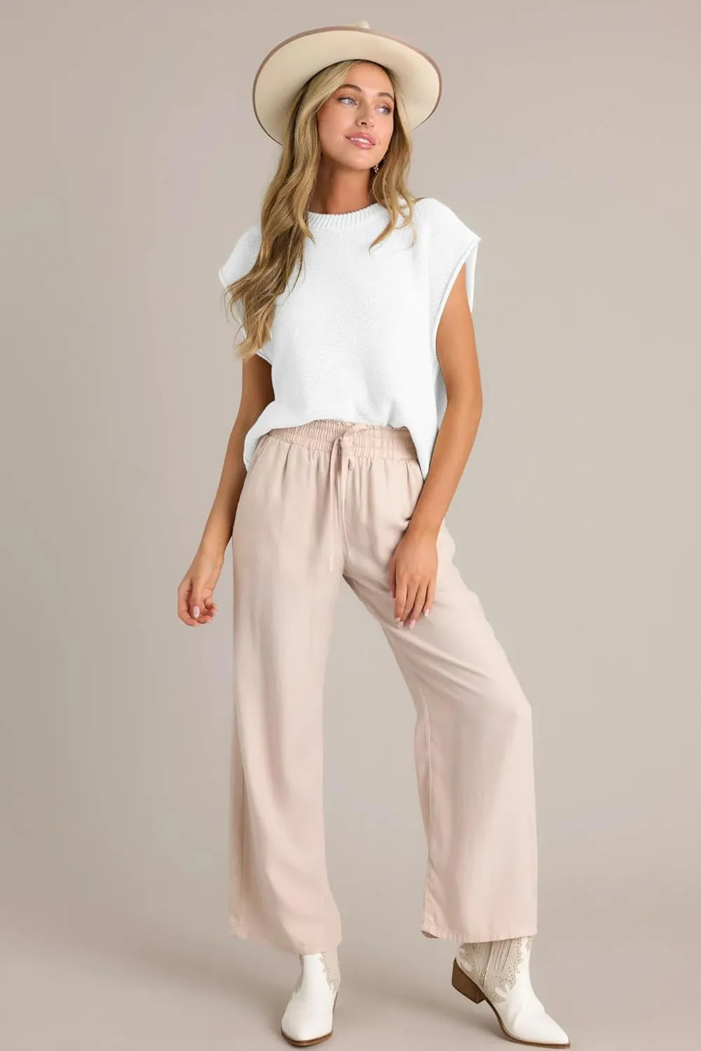 Neweek Women's Cap Sleeve Sweater Vest Crew Neck Sleeveless Casual Knit Tops 2025 Summer Clothes S-XXL