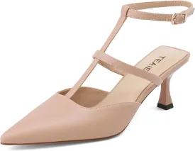 Pointed Toe Kitten Heels for Women Dressy Pumps with Ankle Strap Mary Jane Pumps for Women Slingback Shoes T-Strap