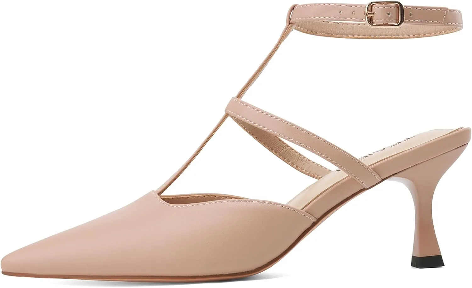 Pointed Toe Kitten Heels for Women Dressy Pumps with Ankle Strap Mary Jane Pumps for Women Slingback Shoes T-Strap