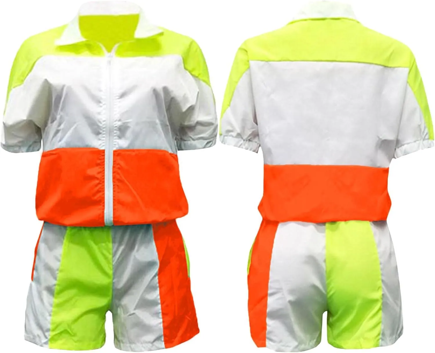Raboolion Women's 2 Piece Outfits Tracksuit Jumpsuits Color Block Lightweight Windbreaker Jacket Crop Top Shorts Pants Set