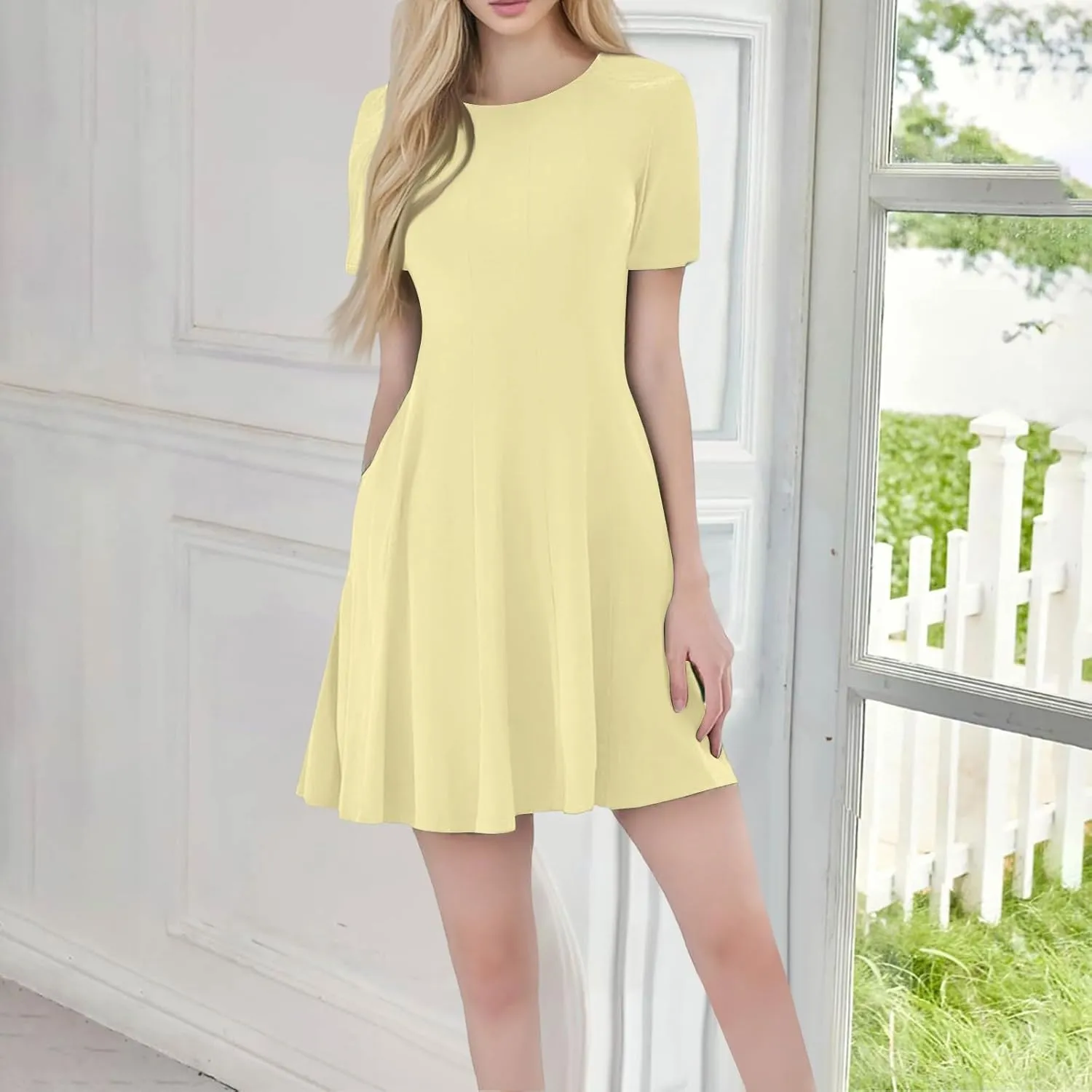 Summer Dresses for Women 2025 Crewneck Short Sleeve Mini Dress Casual T Shirt Flowy Swing Beach Vacation Dresses
