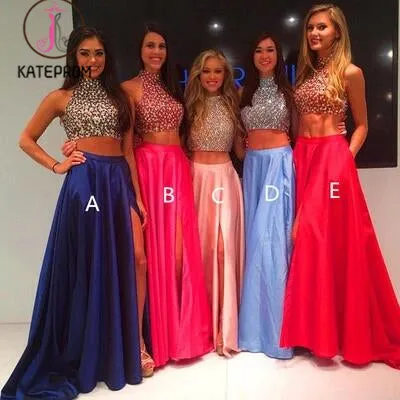 Two Pieces Pink Prom Dresses,Beading Formal Dresses,Taffeta Graduation Dresses KPP0146