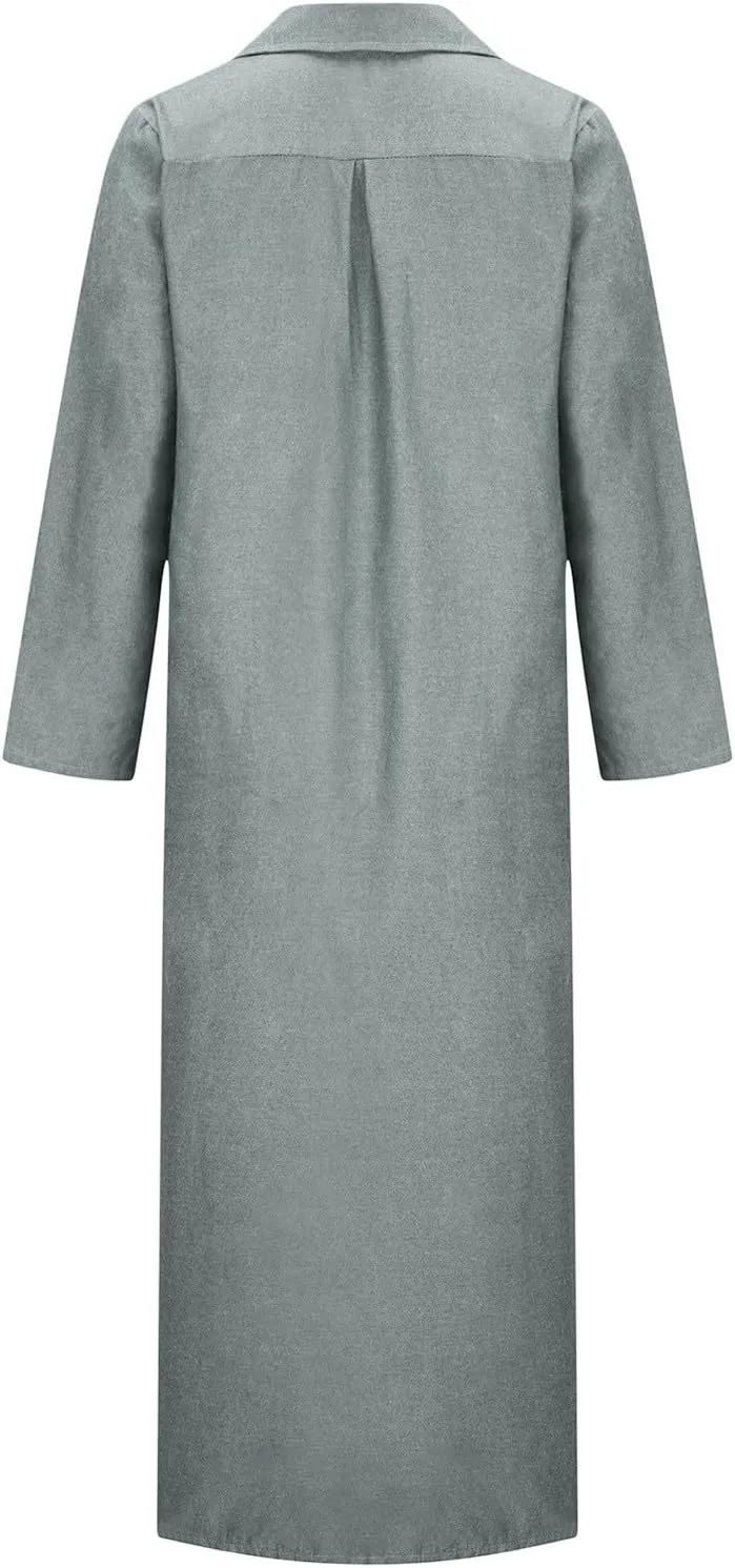 Women Casual Button Shirt Dress Long Sleeve Maxi Blouse Dresses Lapel Flowy Summer Beach Long Dress with Pockets