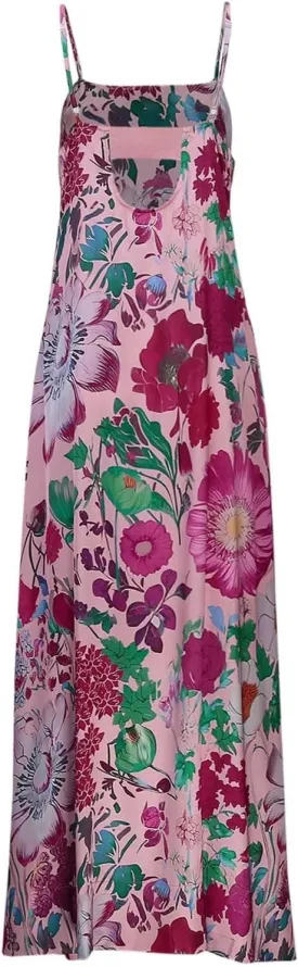 Women Floral Maxi Dress Sexy Sleeveless Backless Summer Flowy Long Dress Spaghetti Strap A-Line Back Cut Out Sundress