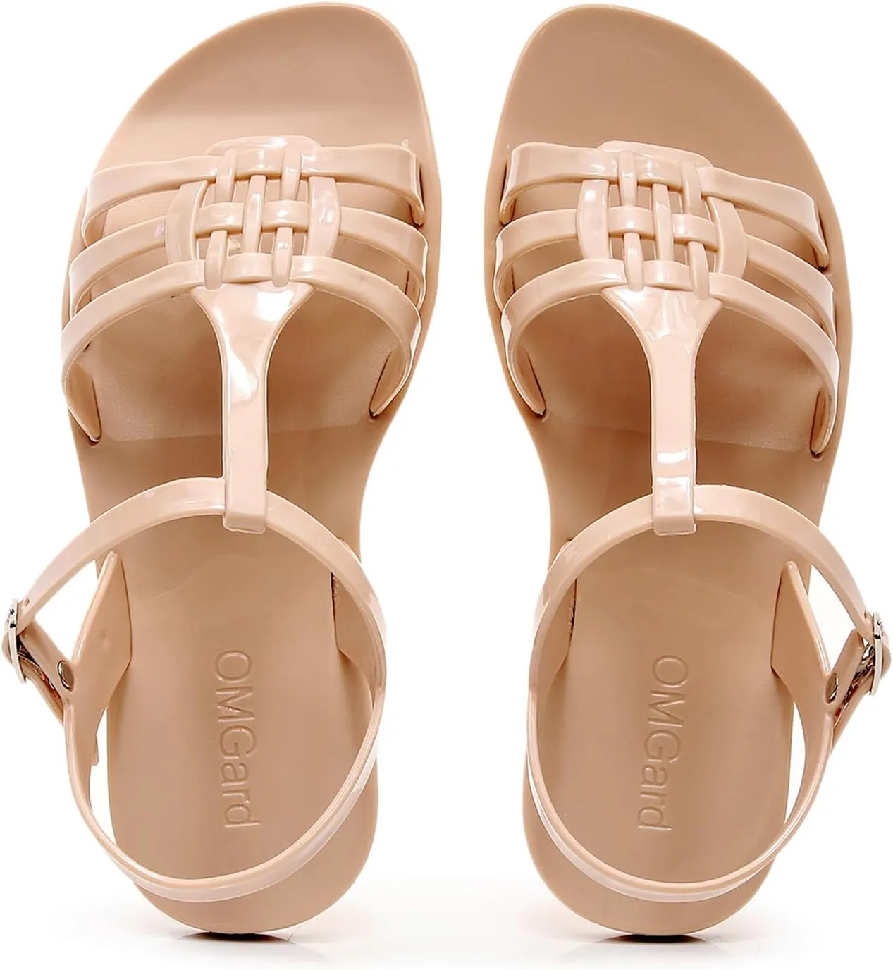 Women Sandals Jelly Shoes Flats Size 9 Beige T-Strap Crystal Jellies Slides Clear Rain Slippers Glitter Summer Beach Retro