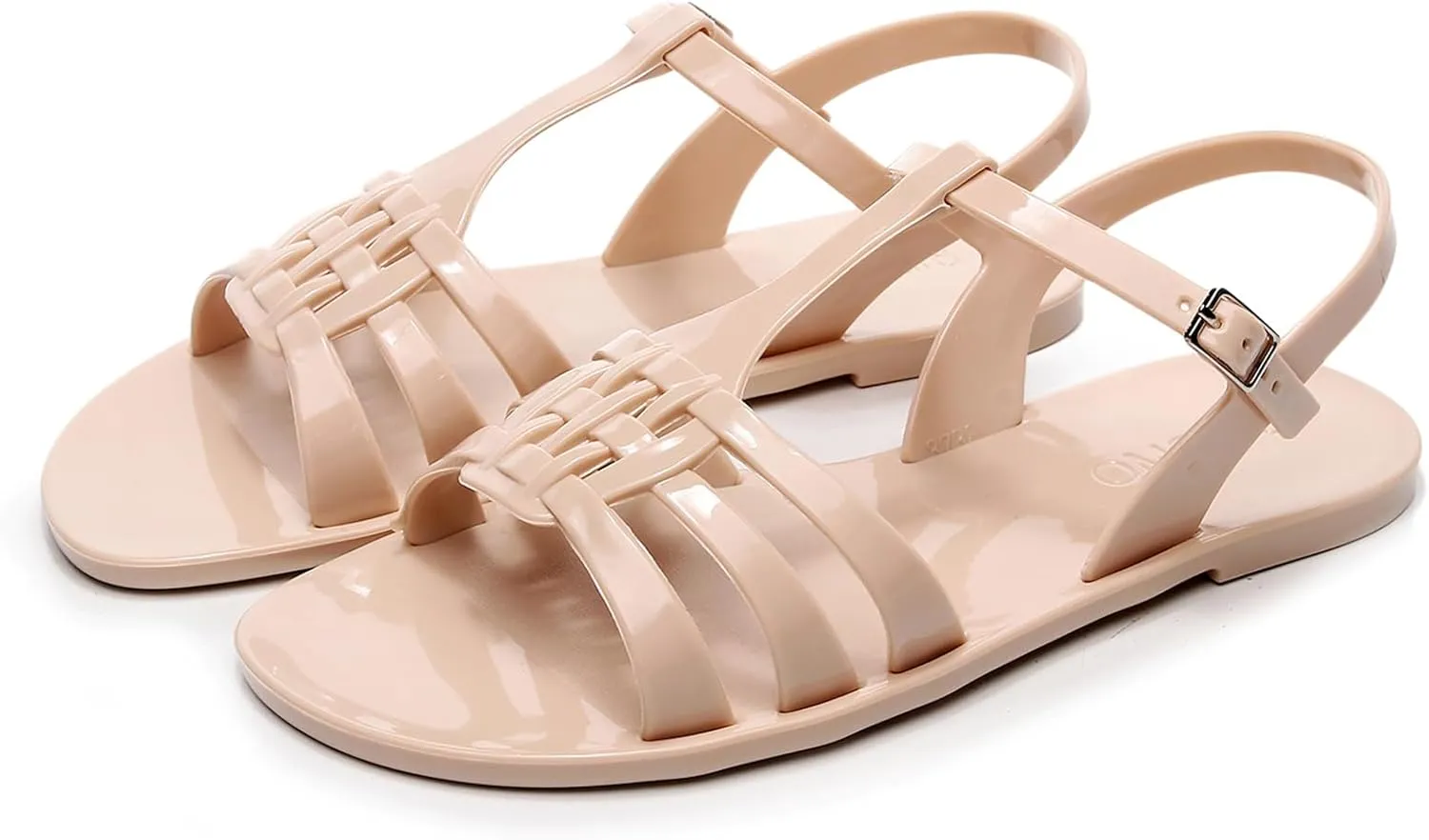 Women Sandals Jelly Shoes Flats Size 9 Beige T-Strap Crystal Jellies Slides Clear Rain Slippers Glitter Summer Beach Retro