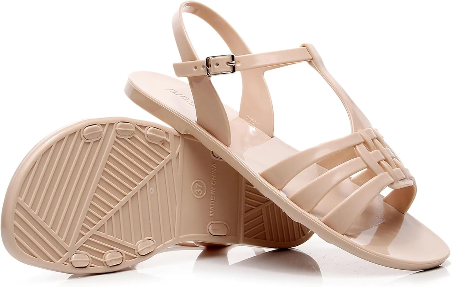 Women Sandals Jelly Shoes Flats Size 9 Beige T-Strap Crystal Jellies Slides Clear Rain Slippers Glitter Summer Beach Retro