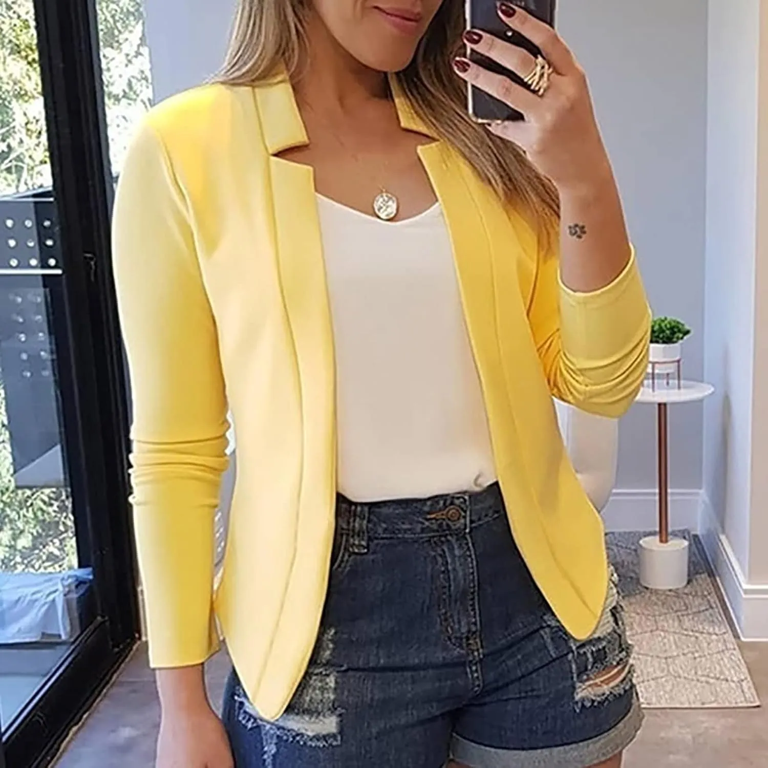 Women's Cropped Blazer Jacket Dressy Cardigan Lightweight Office Jacket Plus Size Open Front Suit Blazers Outerwear