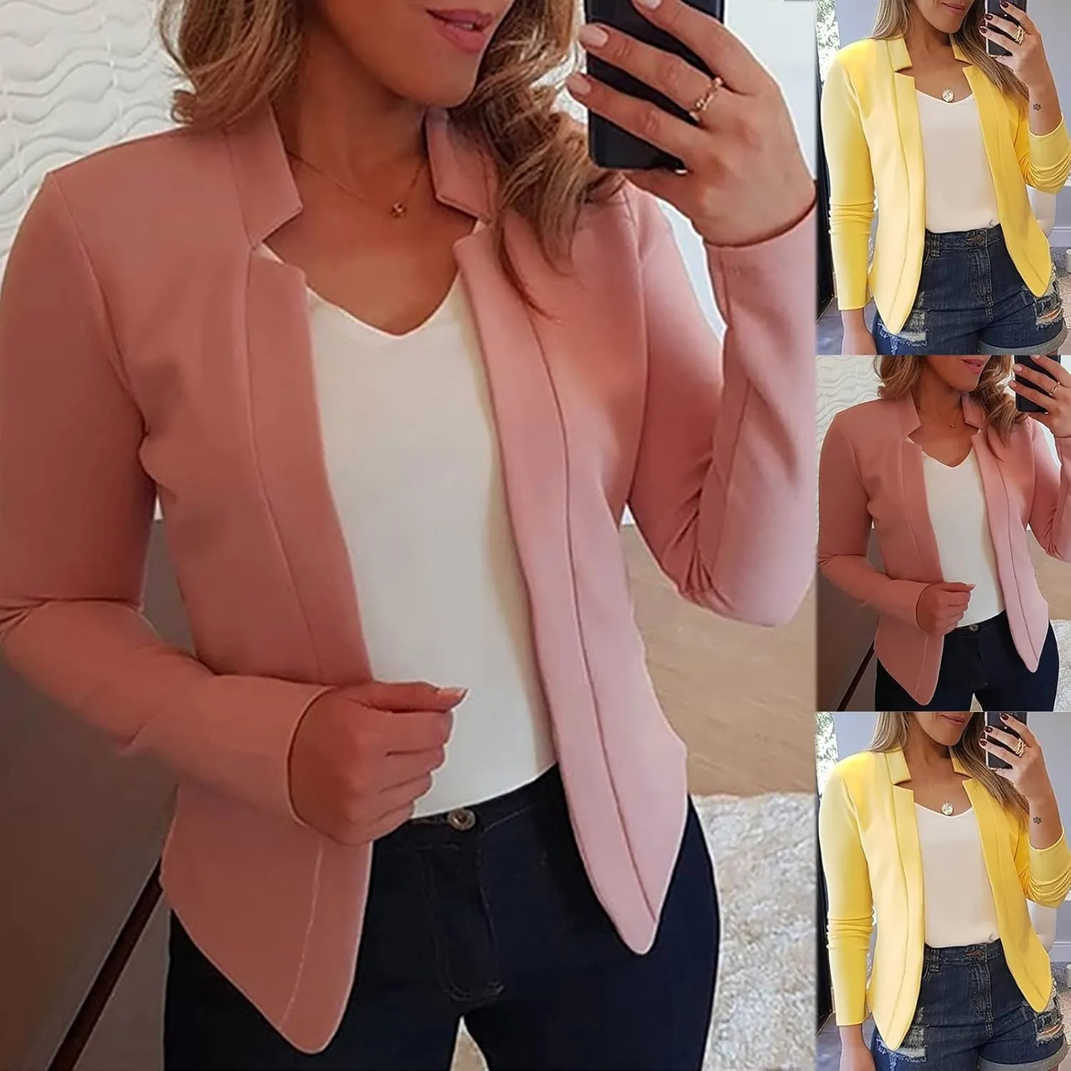 Women's Cropped Blazer Jacket Dressy Cardigan Lightweight Office Jacket Plus Size Open Front Suit Blazers Outerwear