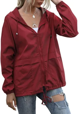 Women's Waterproof Raincoat Lightweight Rain Jacket Hooded Adjustable Windbreaker Rain Coats with Pocket for Outdoor