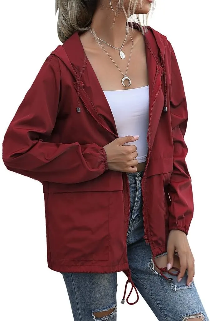 Women's Waterproof Raincoat Lightweight Rain Jacket Hooded Adjustable Windbreaker Rain Coats with Pocket for Outdoor