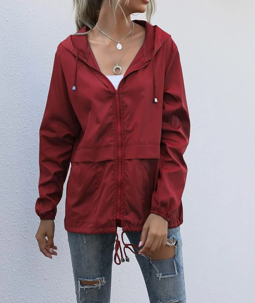 Women's Waterproof Raincoat Lightweight Rain Jacket Hooded Adjustable Windbreaker Rain Coats with Pocket for Outdoor