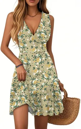 Wrap Dress for Women 2025 Summer Sleeveless V Neck Casual Vacation Sundresses Sexy Floral Mini Beach Dresses