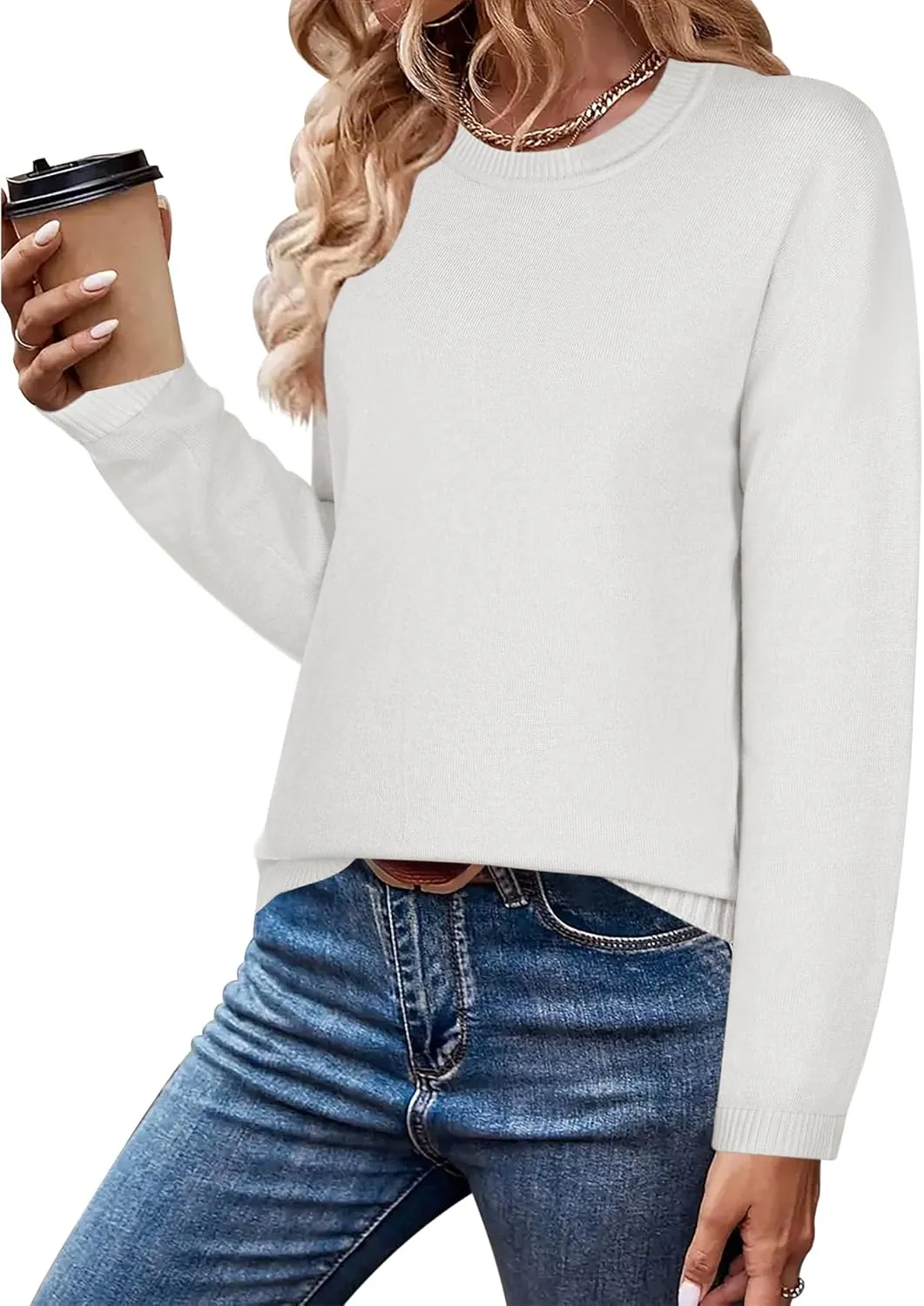 Zeagoo Sweaters for Women Fall Outfits Trendy 2024 Long Sleeve Crew Neck Knit Pullover Sweater Tops